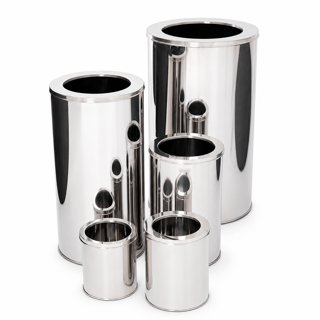 Lixeira cilindrica-W83 Lixeira Cilíndrica em Aço Inox c/ Aro