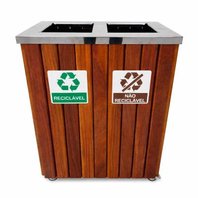 Lixeira Dupla em Madeira Cumaru Ripada